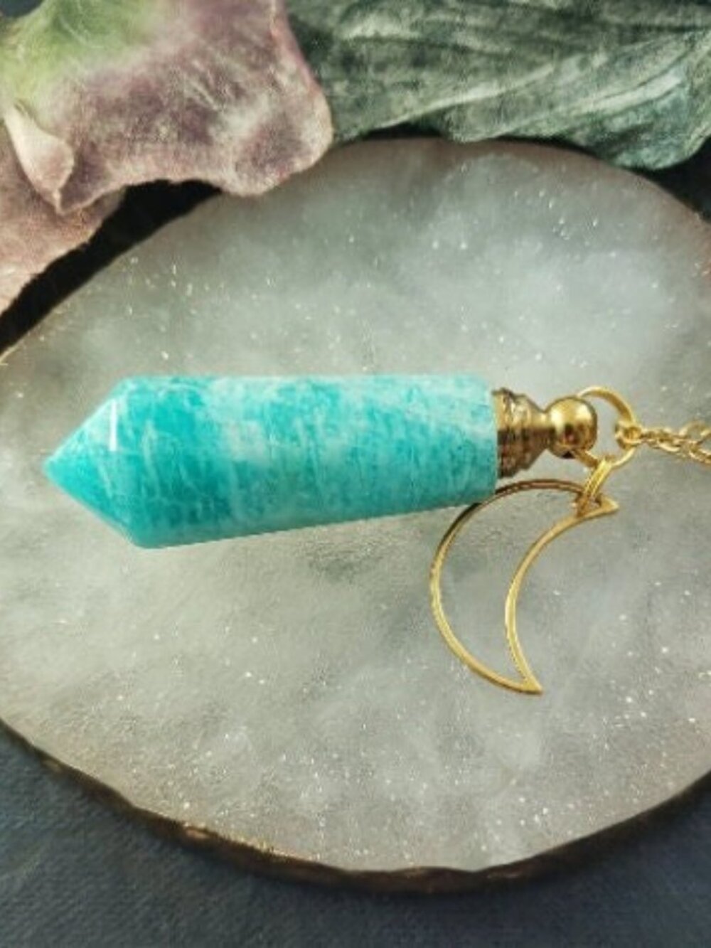 Amazonite Turquoise Stone Necklace Crystal Perfume Bottle Moon Pendant